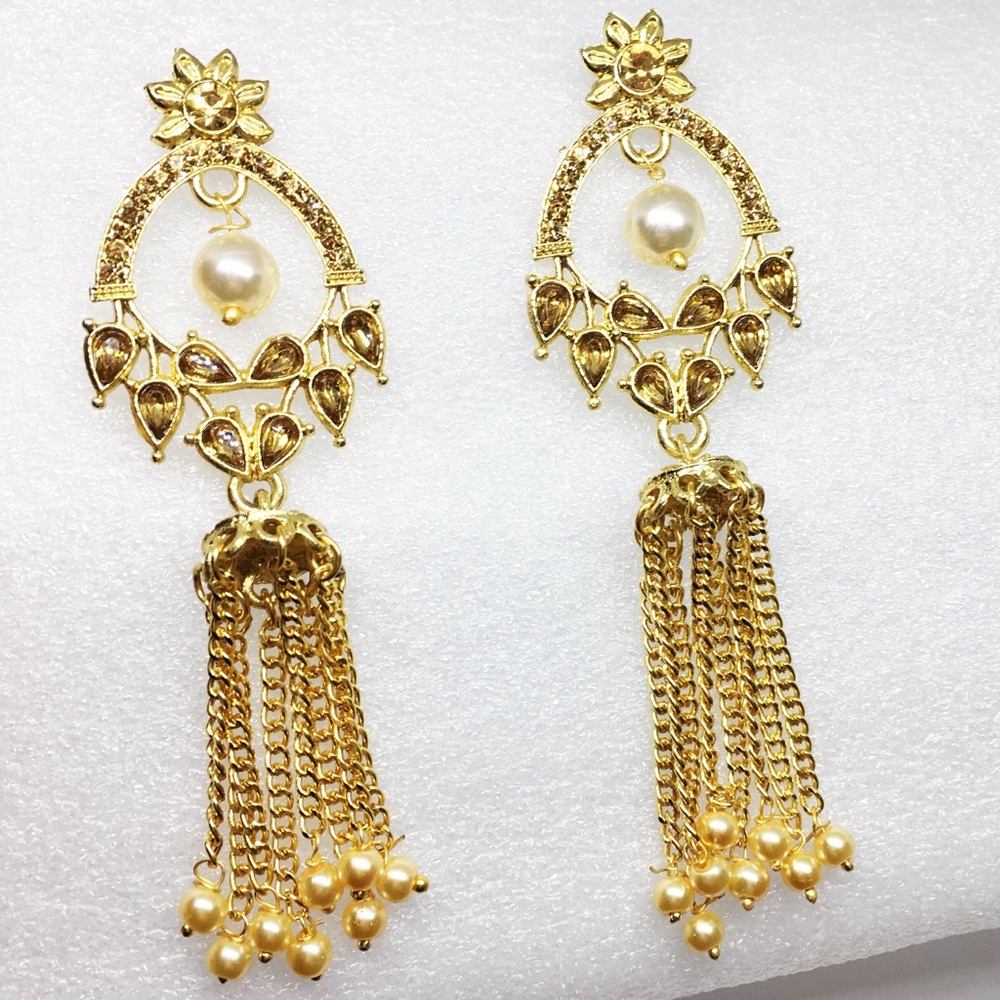Long Chandelier Earrings Chains Gold Tone Crystals Indian Wedding Large
